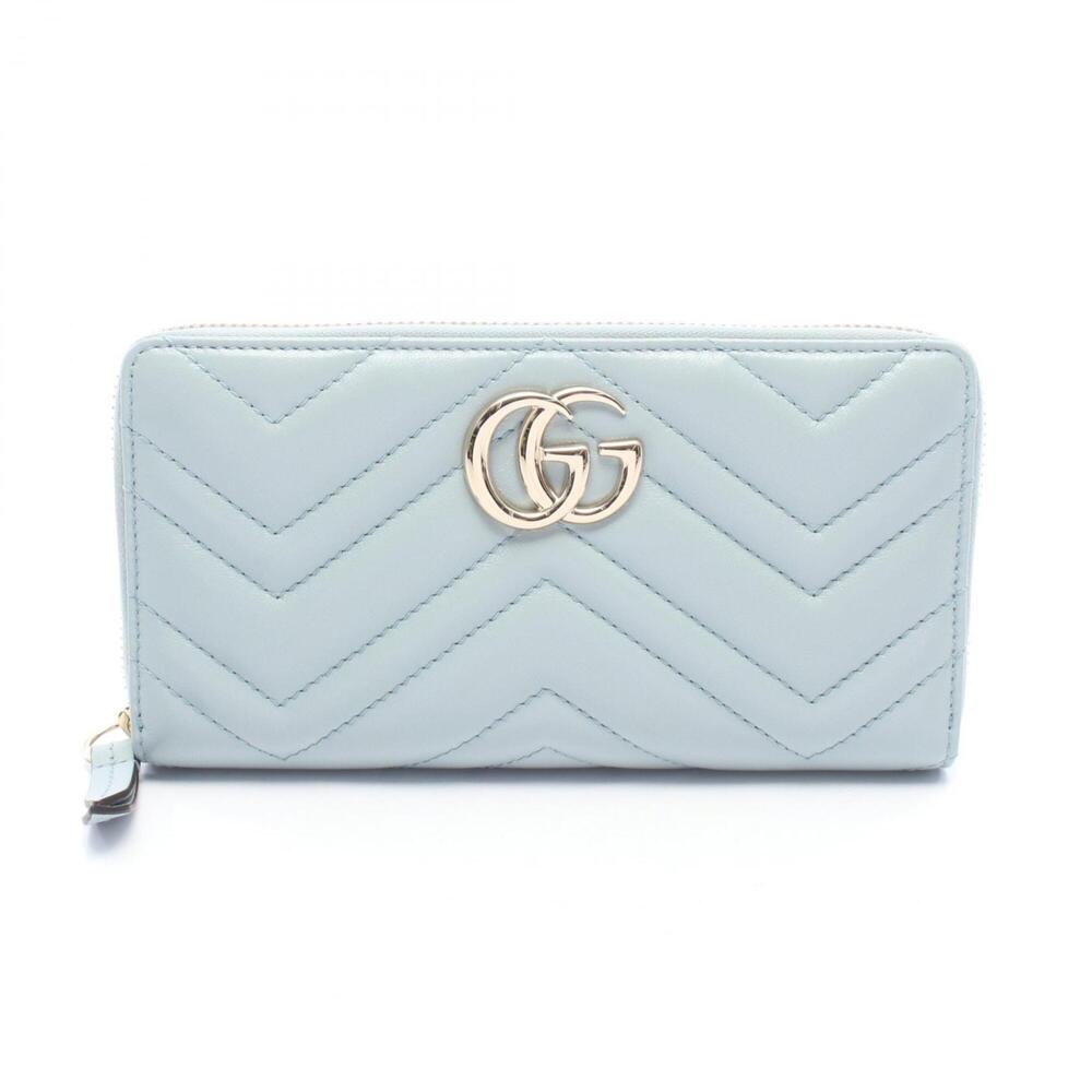 Gucci GG Marmont Zip-Around Wallet, Round Long Lambskin Leather, Women's, Blu...
